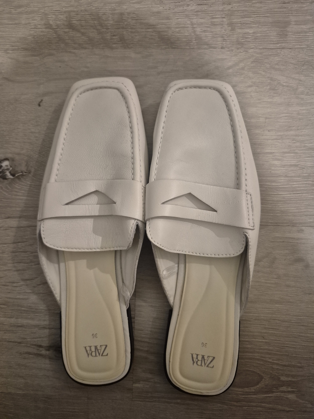 Zara White Leather Slip-On Loafers